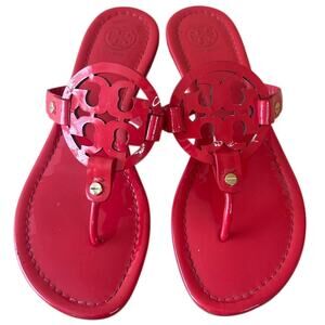 Tory Burch Miller Sandals Red Patent Leather 7 Logo